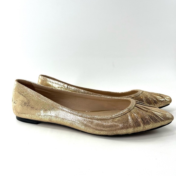 Leoffler Randall Gold Metallic Crackle Pointed Flats 9.5 - Picture 2 of 14